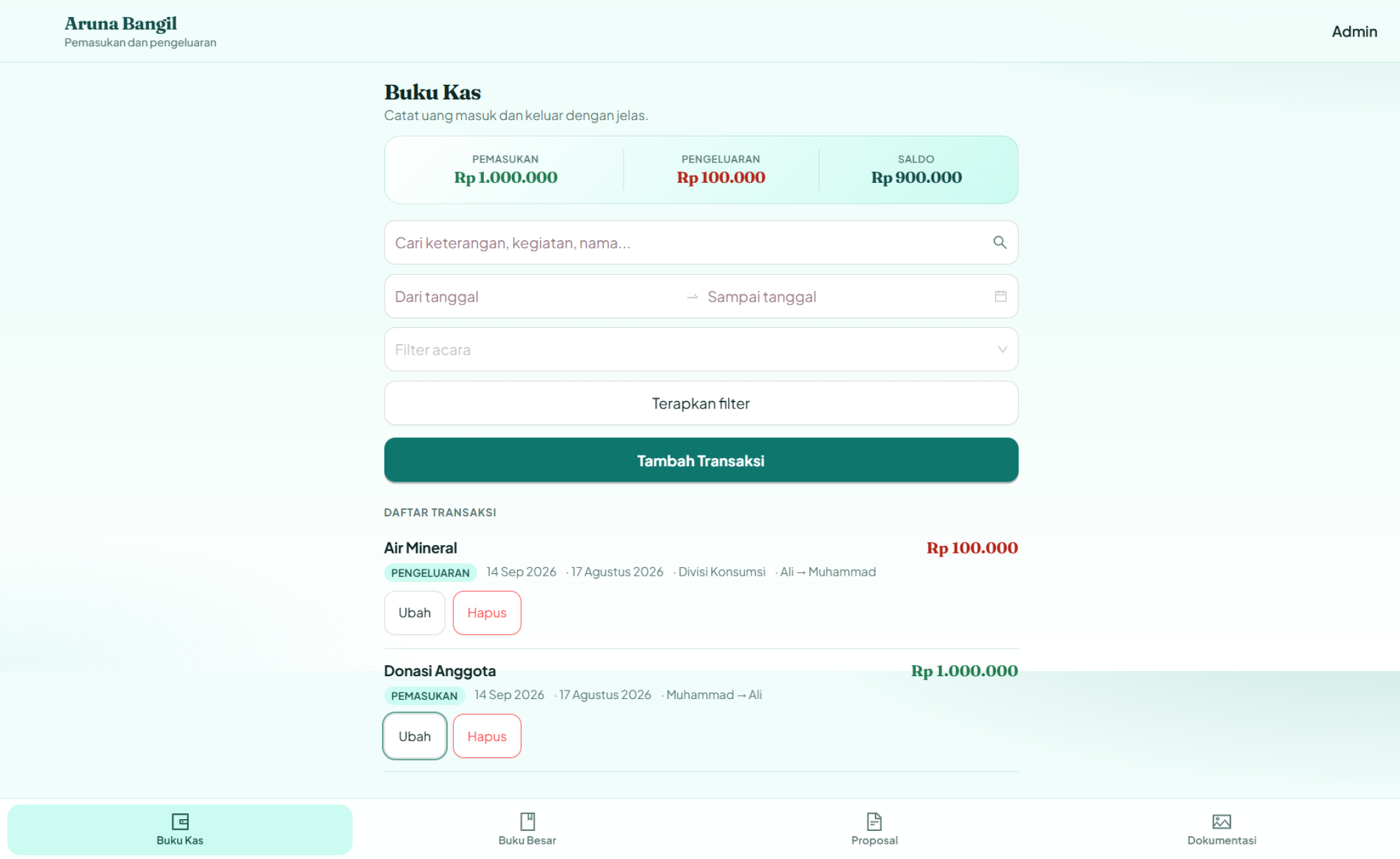 Tampilan Pencatatan Keuangan Sederhana